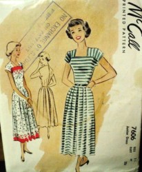 7606 MCCALL 1949 SQUARE NECK SS LONGER FLARE DRESS PATTERN 11 29